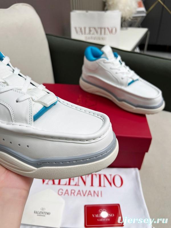 2025 Unisex Valentino White Blue Leather Sneakers RUNBOOT LY00390