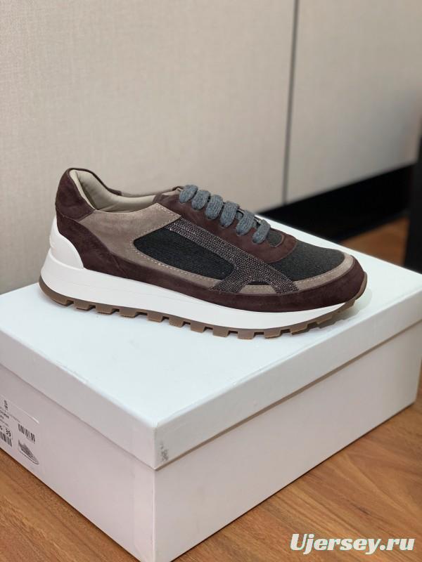 2025 Unisex Brunello Cucinelli Brown Beige Black Suede Leather Sneakers LY