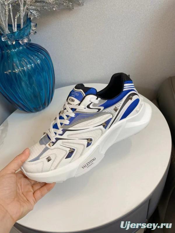 2024 Unisex Valentino Blue White Grey Mesh Leather Sneakers MJ00410