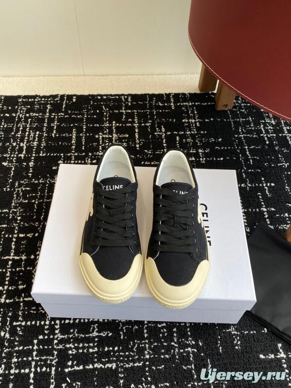 2025 Women Celine Black White Canvas Sneakers CR-03