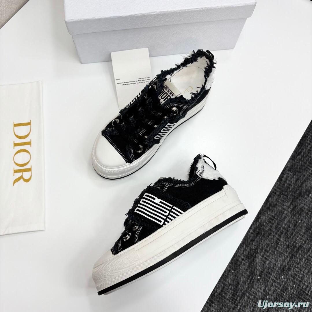 2025 Women Dior Black White Canvas Sneakers LY00300