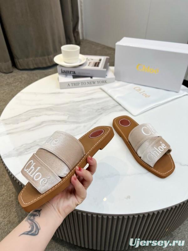 2025 Women Chloé Beige Velvet Slippers LY00200