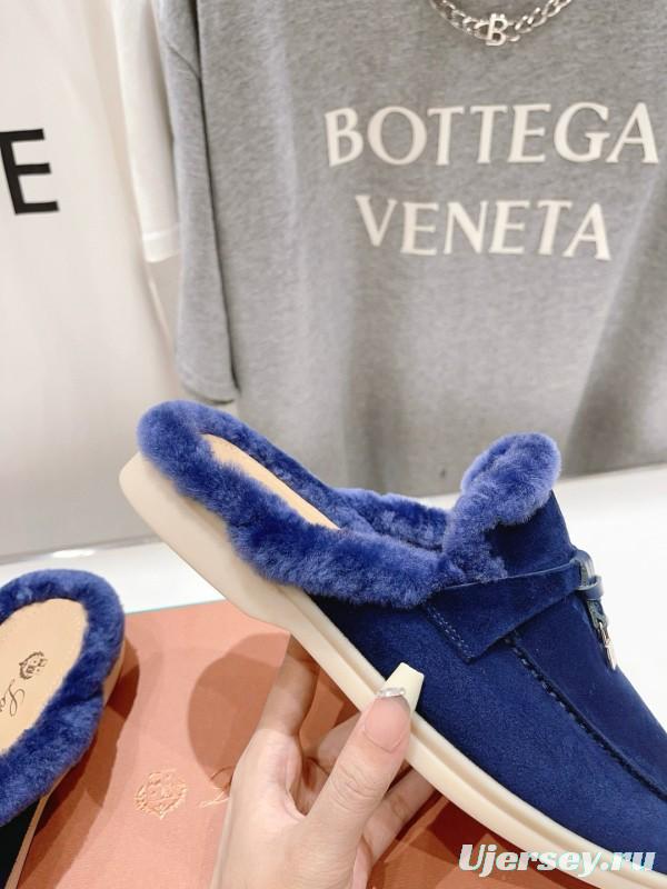 2024 Women Le Parmentier Blue Suede Shearling Loafers