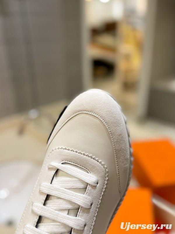 2024 Unisex Hermès White Black Silk Lambskin Rain Cloth Casual Sneakers MJ00320