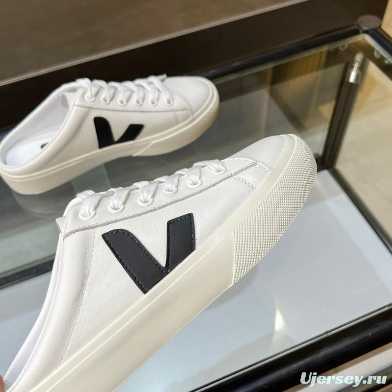 2025 Women VEJA White Black Canvas Leather Slip-On Sneaker MJ00240