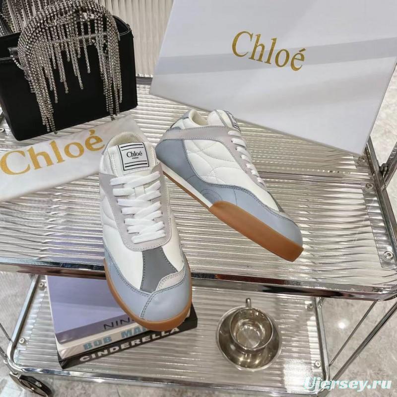 2025 Unisex Chloé White Grey Leather Casual Sneakers LY00280/LY00300
