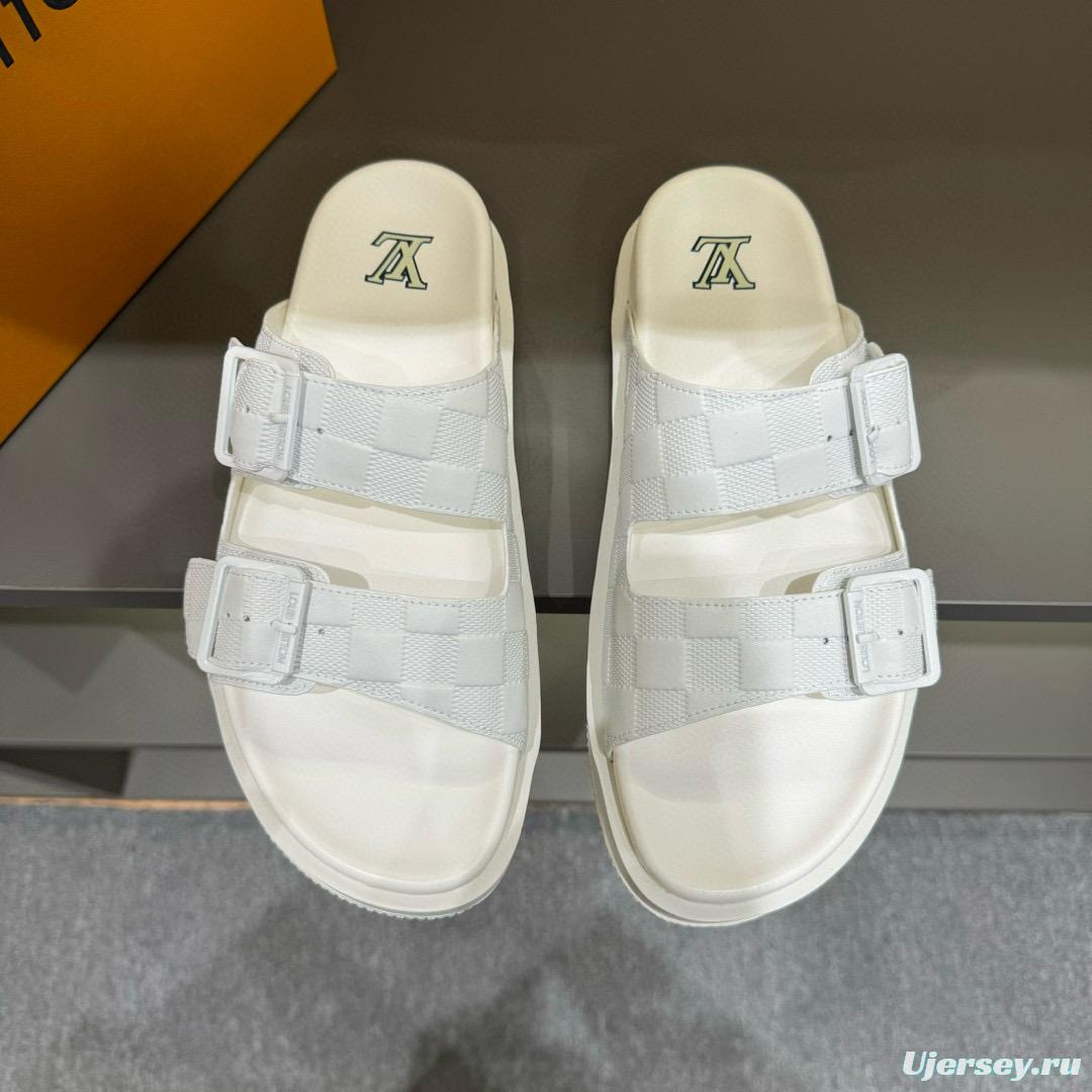 2024 Slippers Louis Vuitton White Leather Slippers
