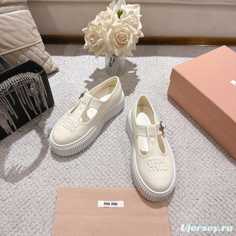 2025 Women Miu Miu White Canvas Platform Mary Jane LY00270