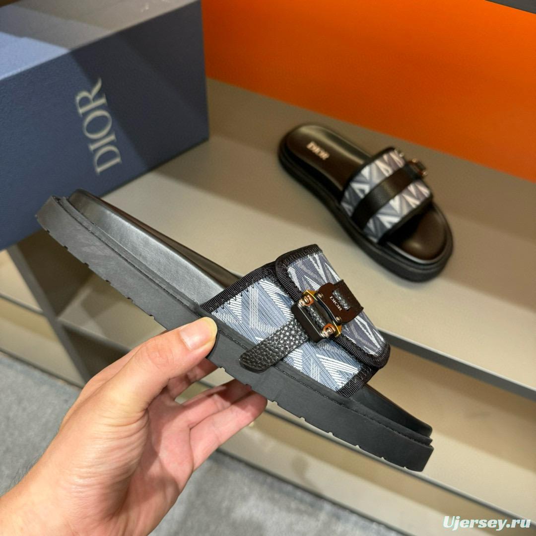 2024 Slippers Dior Blue Black Leather Slippers