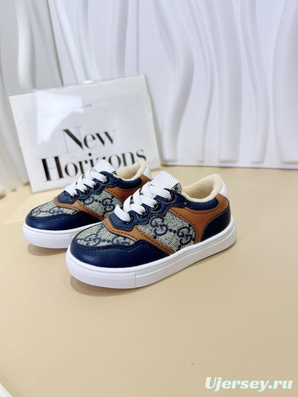 2024 Kids Gucci Blue Brown Canvas Leather Sneakers