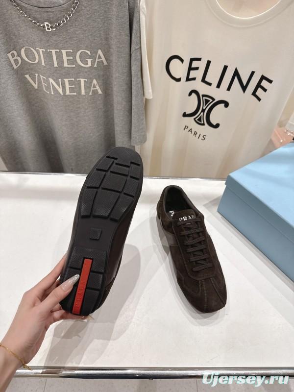 2025 Women Prada Brown Suede Lace-Up Sneakers