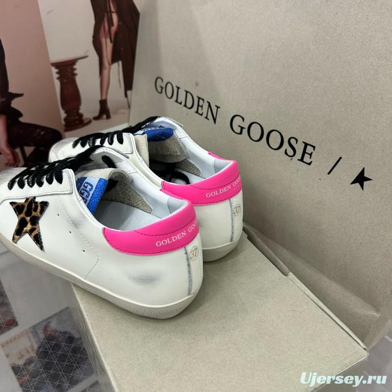2025 Women GGDB White Pink Leopard Print Leather Sneakers MJ00260