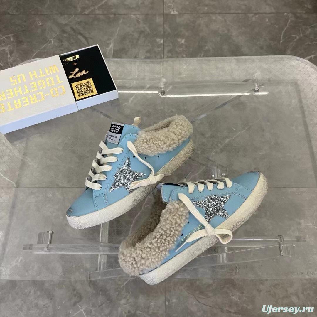 2024 GGDB Light Blue Shearling Leather Slippers