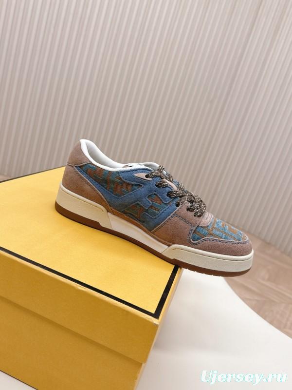 2025 Unisex Fendi Blue Coffee Leather Plimsolls FF Logo LY00360(F)/LY00370(M)