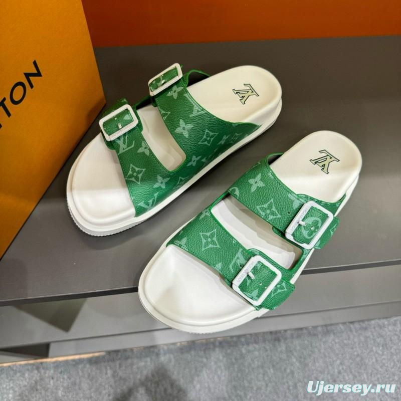 2024 Slippers Louis Vuitton Green Canvas Slippers