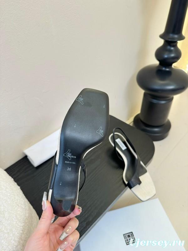 2025 Women Toteme Black White Leather Slingback Sandals