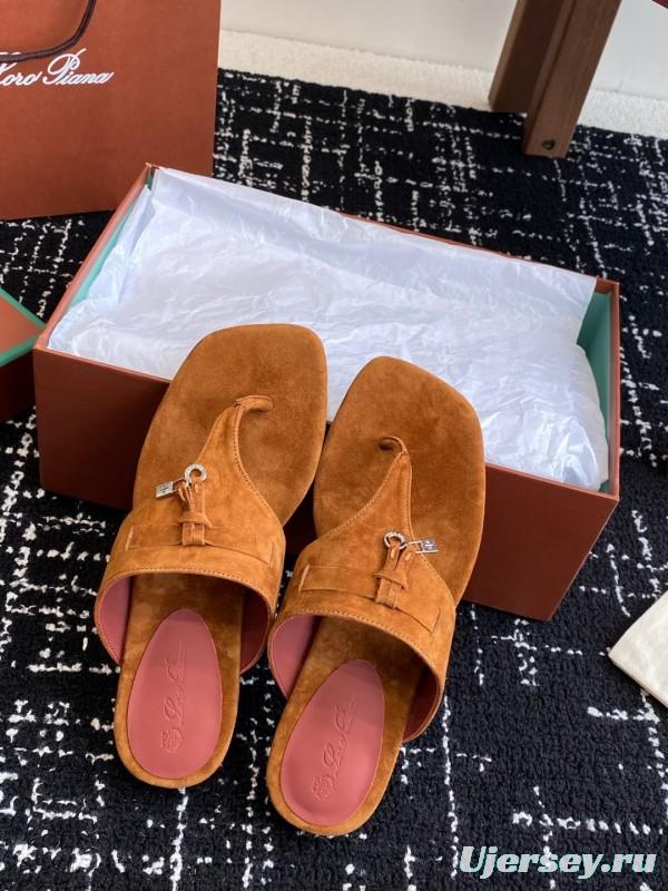 2025 Women Le Parmentier Brown Suede Thong Sandals KFY00280