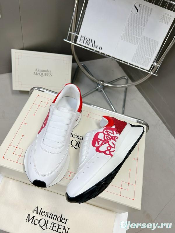 2024 Unisex Alexander McQueen White Red Leather Suede Sneakers MJ00370