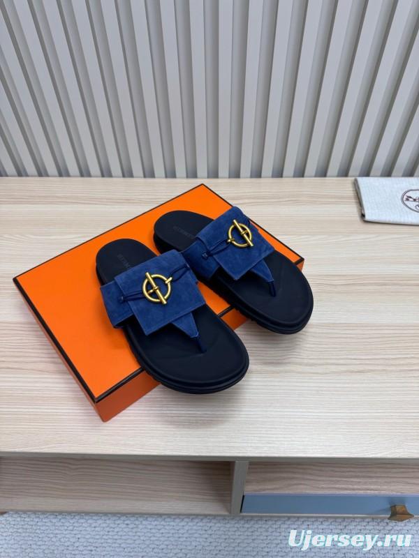 2025 Slippers Hermès Blue Leather Slippers
