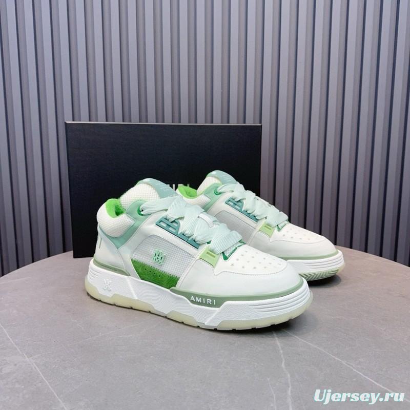 2024 Unisex Amiri White Green Leather Mesh Sneakers MJ00360