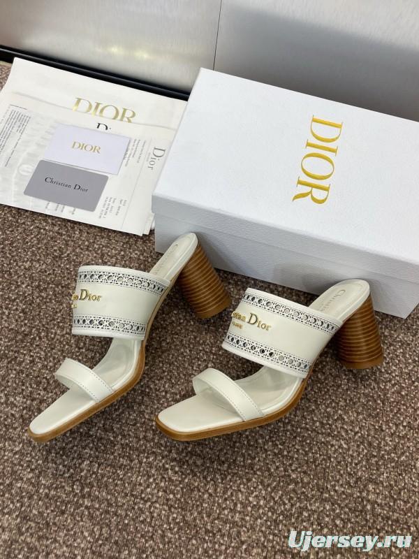 2025 Women Dior White Leather Slide Sandals