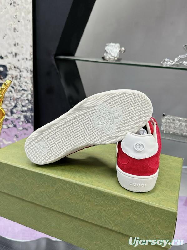 2024 Unisex Gucci Red White Leather Suede Sneakers MJ00310