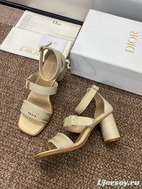2025 Women Dior Beige Leather Embroidered Sandals