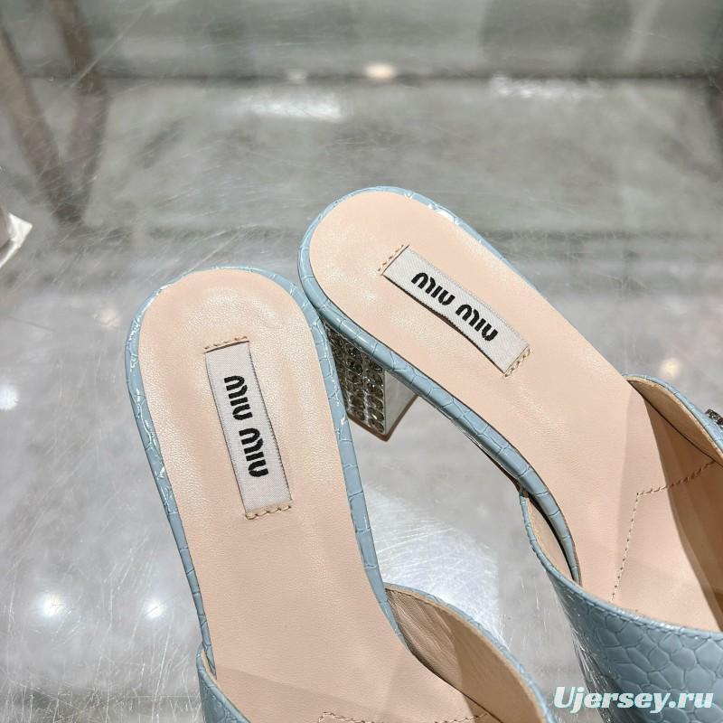 2025 Women Miu Miu Light Blue Leather Mules
