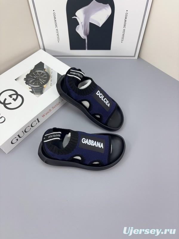 2025 Kids Dolce & Gabbana Pink Black White Knit Sandals