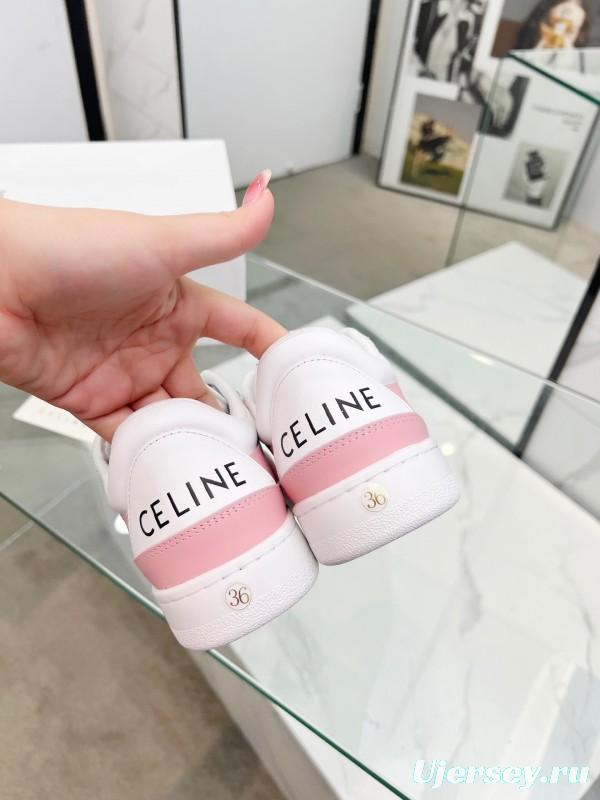 2025 Women CELINE White Pink Leather Sneakers