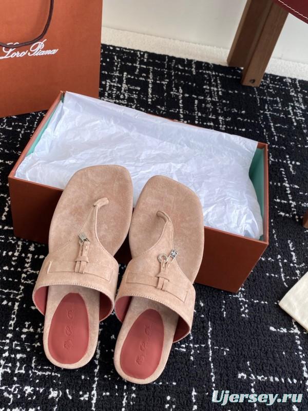 2025 Women Le Parmentier Beige Suede Thong Sandals KFY00280