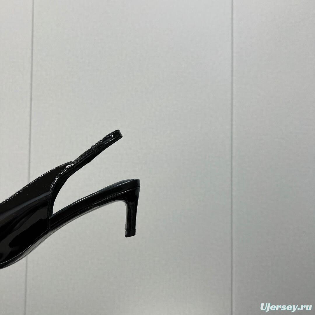 2025 Women Celine Black Patent Leather Slingback Heels KFY00290