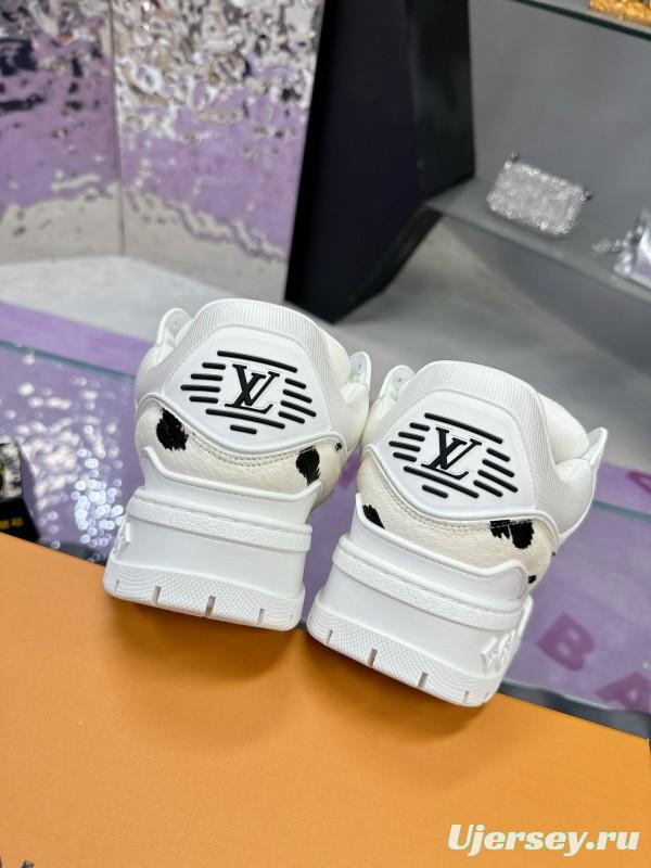 2024 Women Louis Vuitton White Black Leather Sneakers