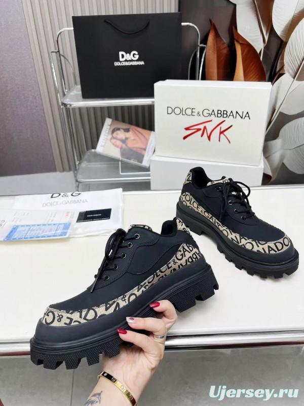 2024 Unisex Dolce & Gabbana Black Beige Leather Derby Shoes MJ00360