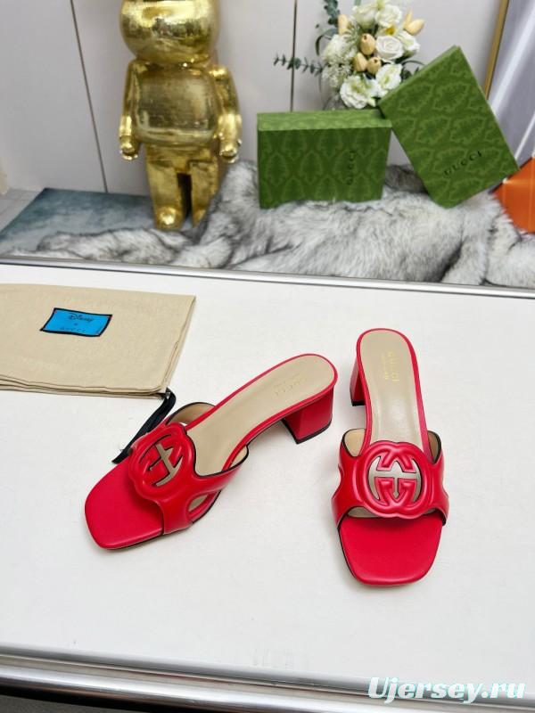 2025 Gucci Red Leather Slippers