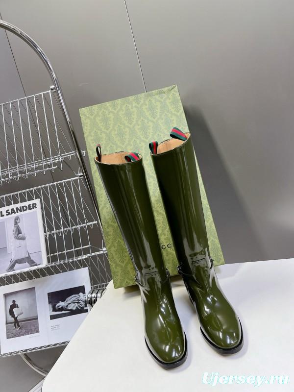 2024 Women Gucci Green Leather Boots Handmade MJ00620