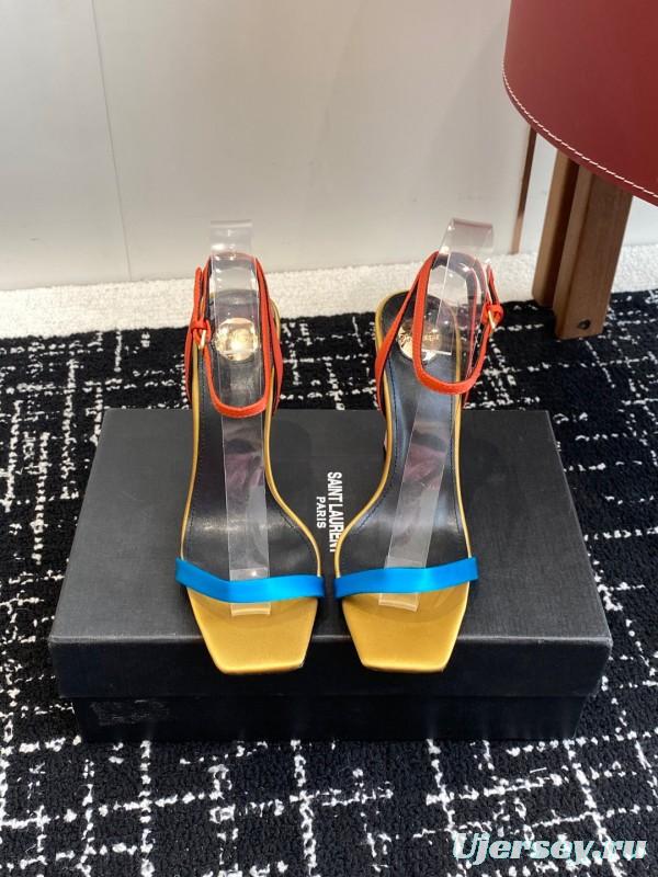 2025 Women Yves Saint Laurent Orange Black Blue Leather High Heel Sandals