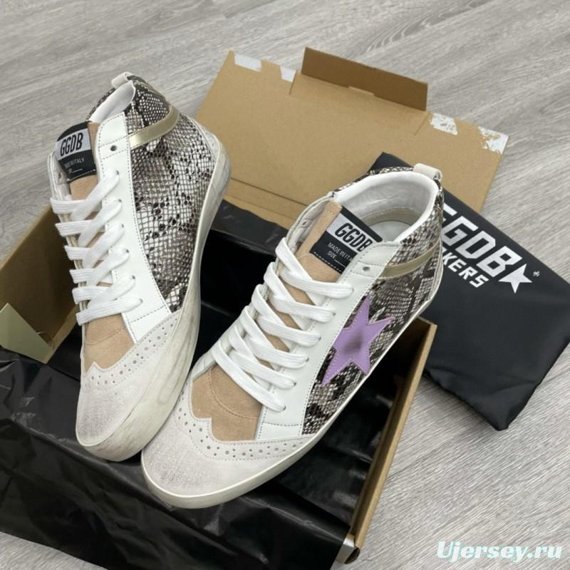 2024 Unisex GGDB White Purple Snake Leather High Top Sneakers MJ00300