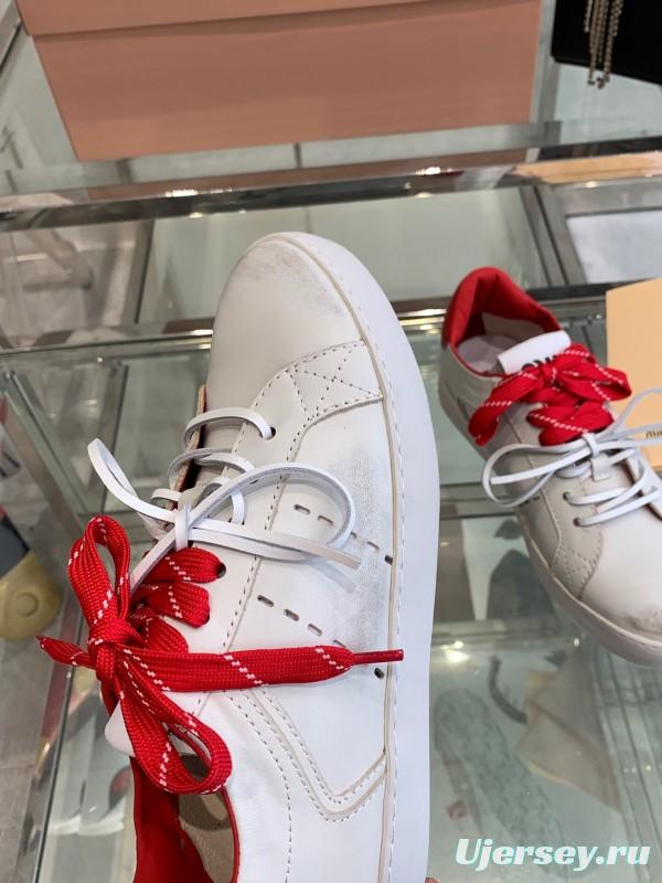 2025 Women Miu Miu White Red Leather Sneakers LY00290