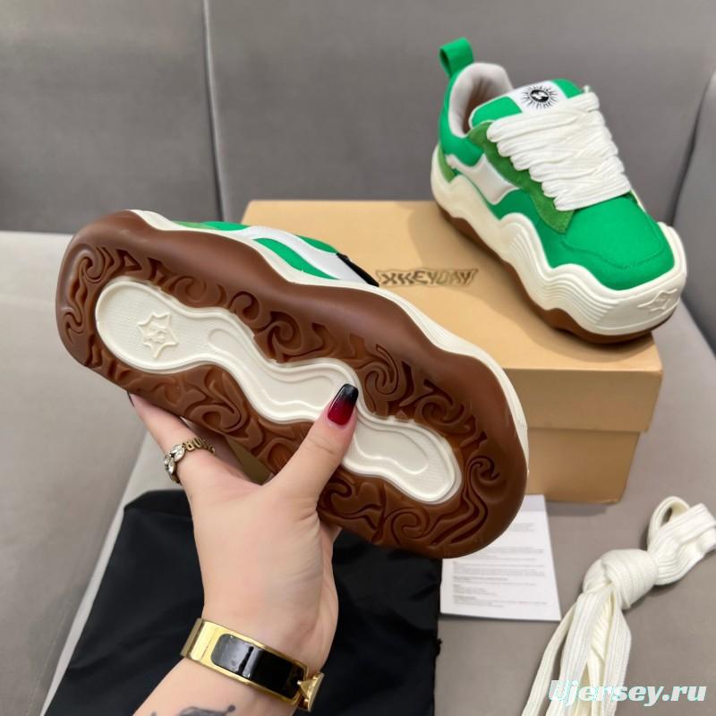 2025 Unisex HEYDAY Green White Canvas Leather Wave Sneakers KFY00260