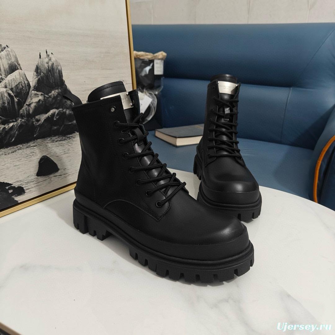 2024 Unisex Dolce & Gabbana Black Leather Combat Boots