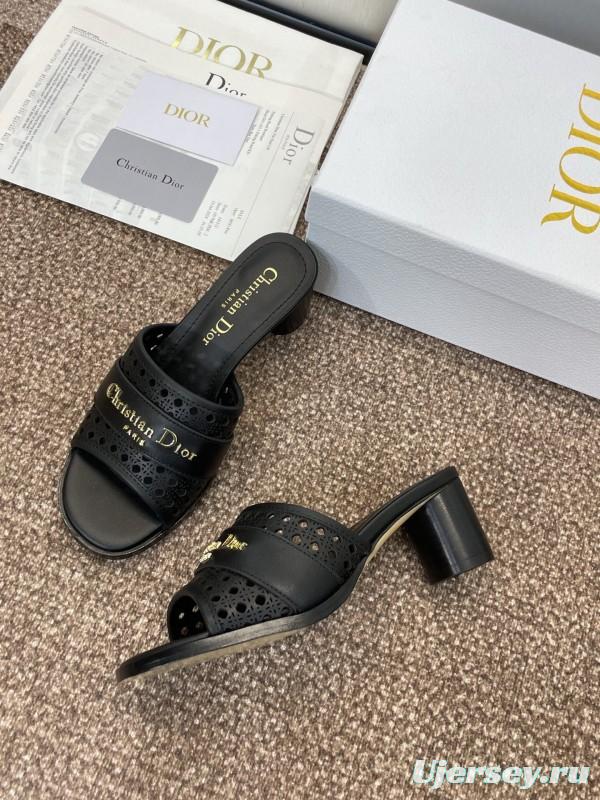 2025 Women Dior Black Leather Slippers KFY00310