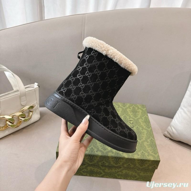 2024 Women Gucci Black Suede Wool Snow Boots MJ00350