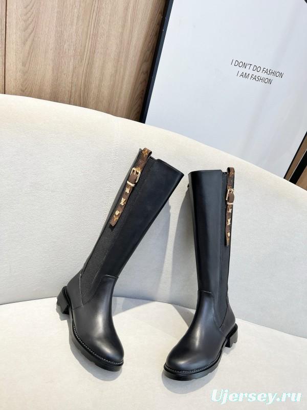 2024 Women Louis Vuitton Black Leather Boots MJ00420