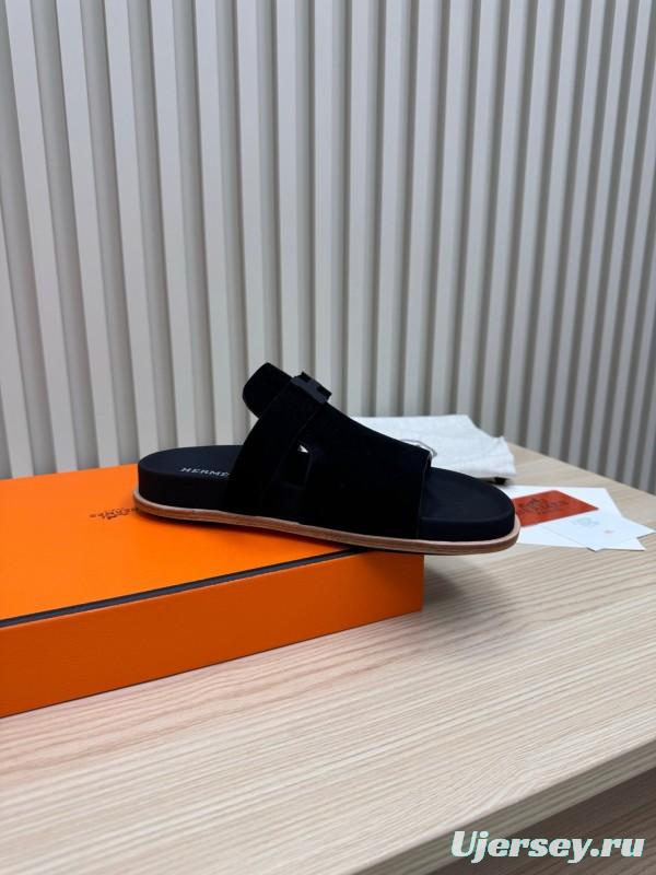 2025 Slippers Hermès Black Suede Sandals