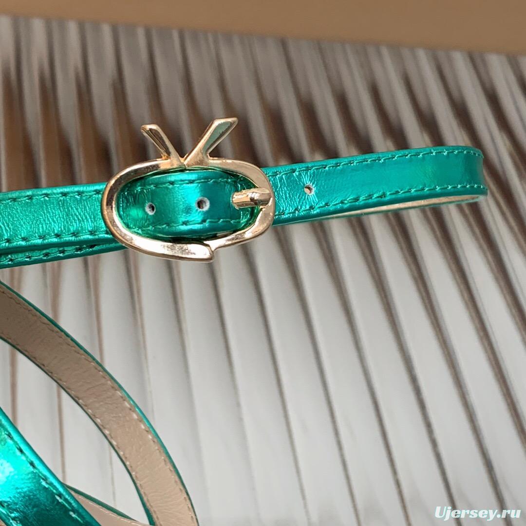 2025 Women Gianvito Rossi Metallic Green Leather Platform Sandals