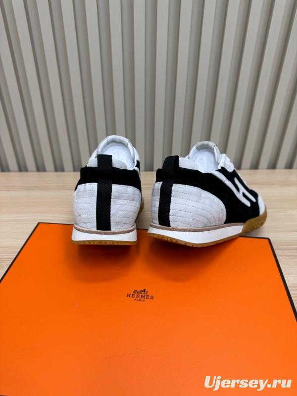 2025 Unisex Hermès White Black Suede Goat Leather Sneakers Top Version LY00310