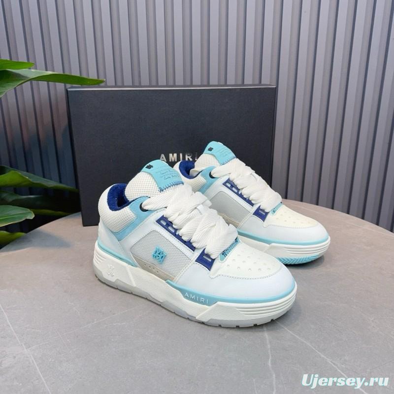 2024 Unisex Amiri White Light Blue Leather Mesh Sneakers MJ00360