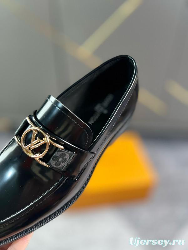 2024 Men Louis Vuitton Black Leather Dress Shoes MJ00290