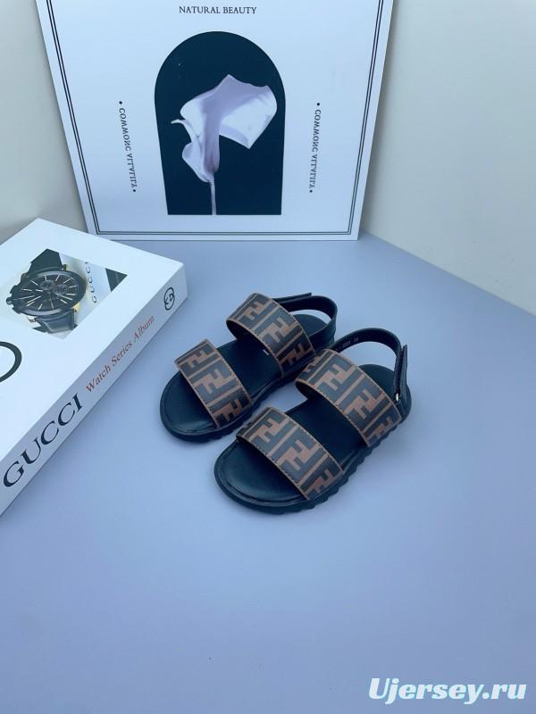 2025 Kids Fendi Brown Black Leather Sandals